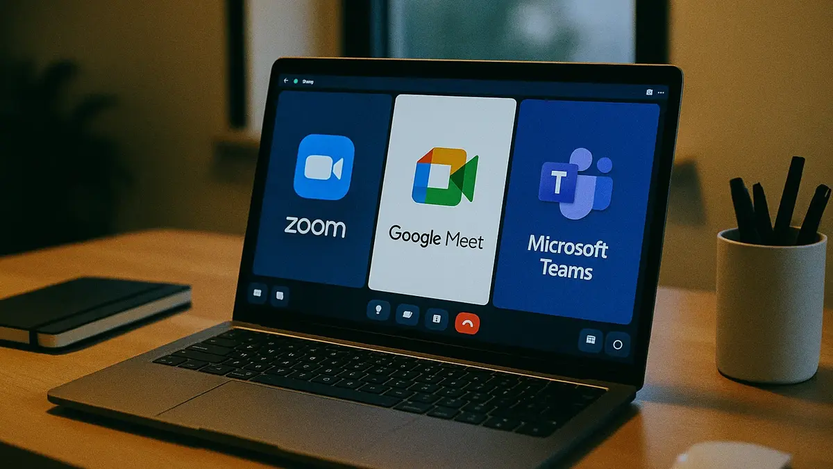 Software di videochiamata visualizzati sullo schermo di un computer portatile